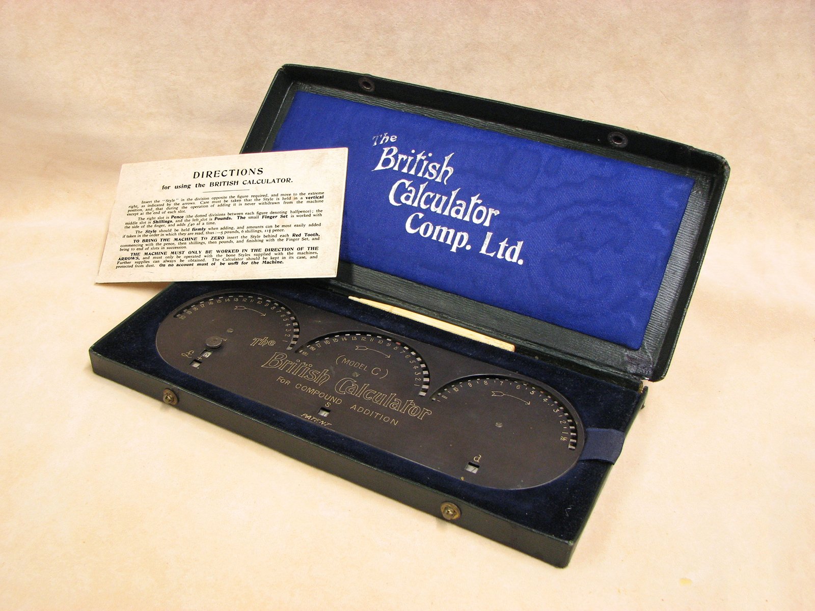 Rare BriCal linear Model C money calculating machine, circa 1909